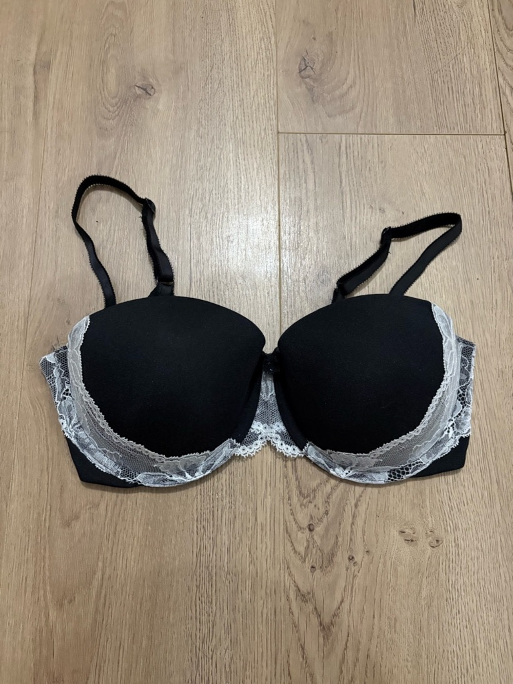 Victoria's Secret Black Bra with White Lace Trim